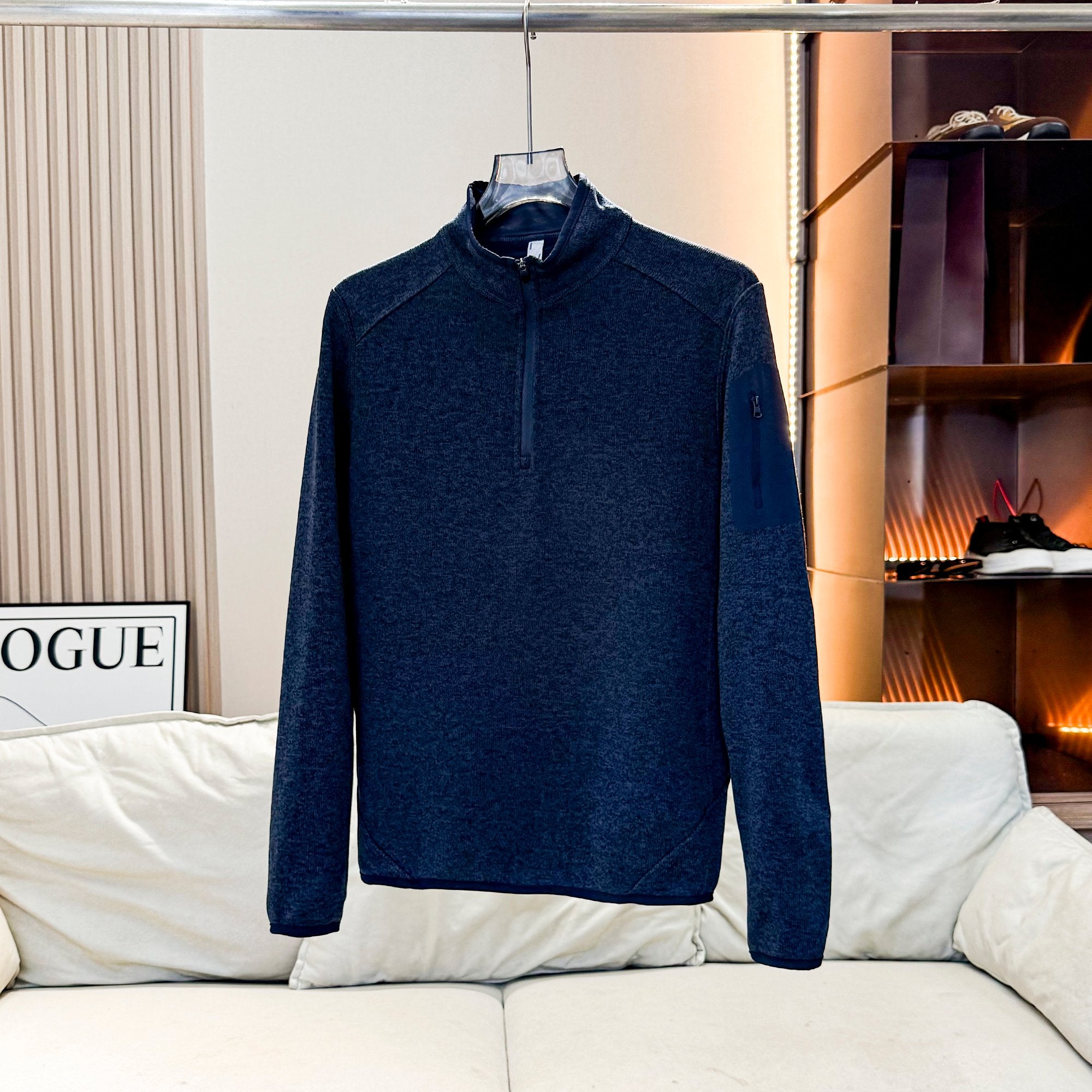 Men Quarter Zip Knit Fleece Pullover