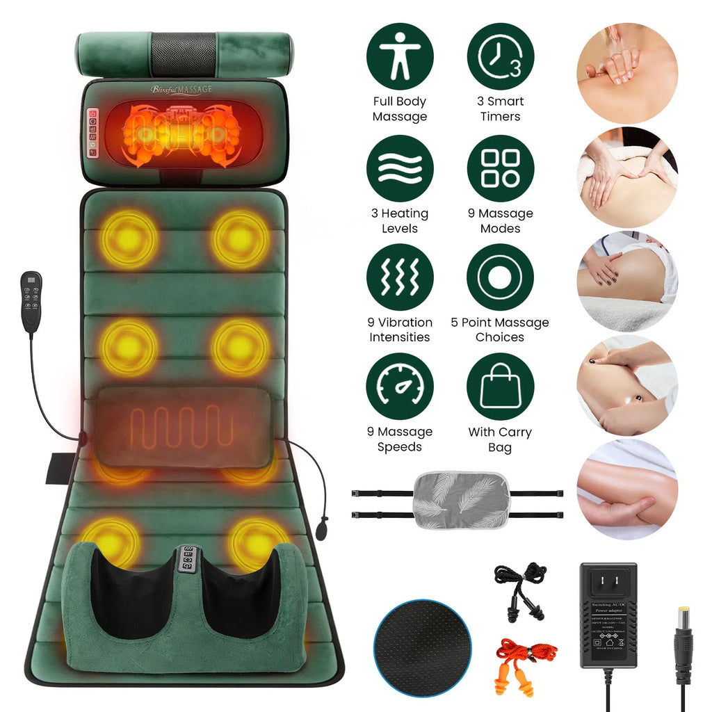 Pad de massage corps complet avec des masseurs Shiatsu cou et pieds séparables