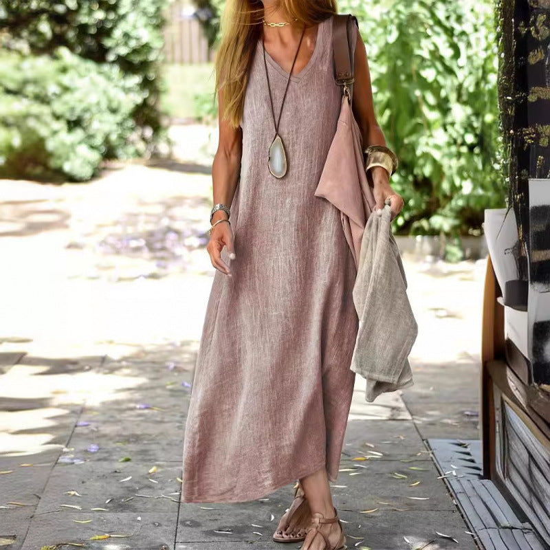 Robe d'été européenne et américaine Femme Mode Coton polyvalent Et robe de chanvre