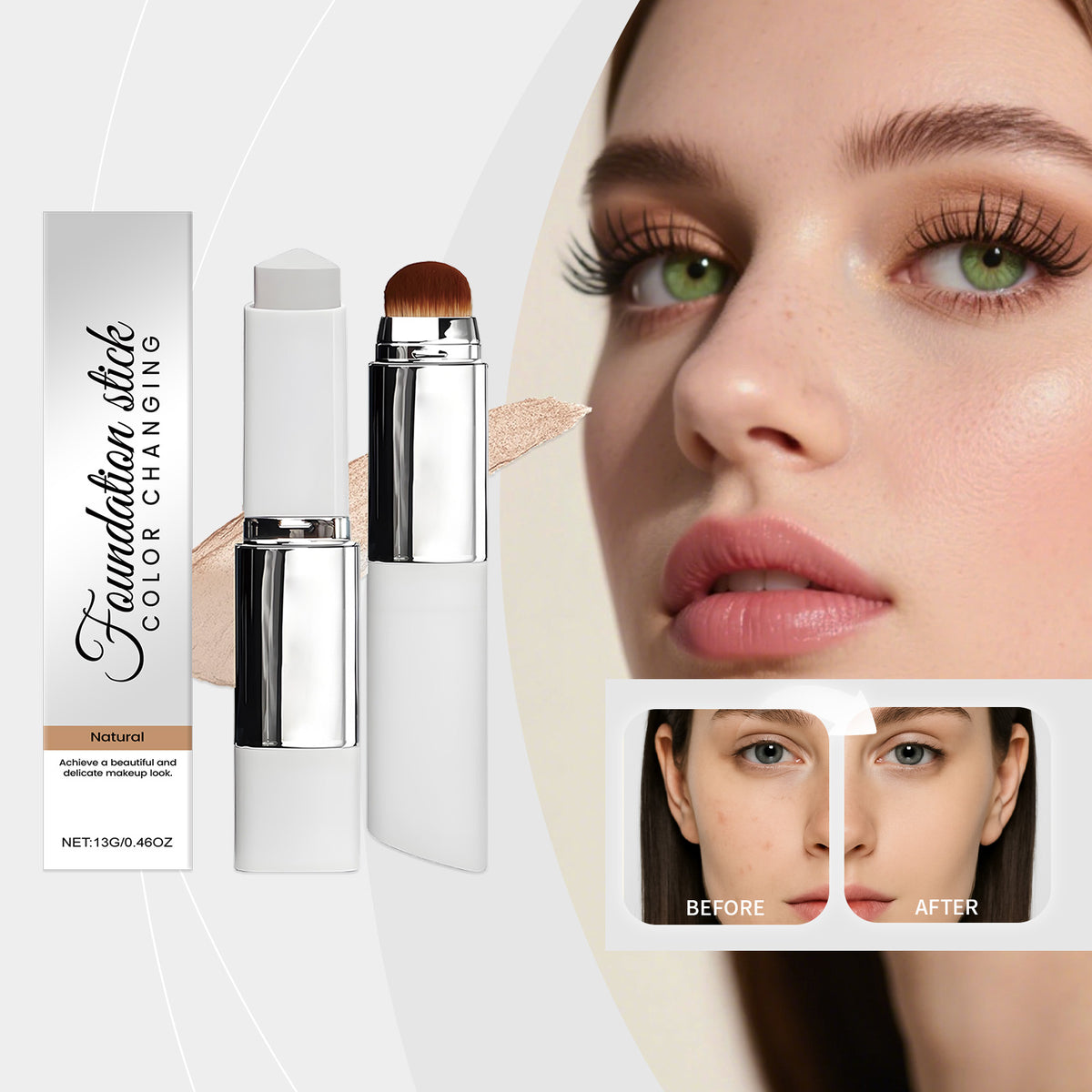 2-in-1 Color Changing Foundation Stick Natural Shade 13g
