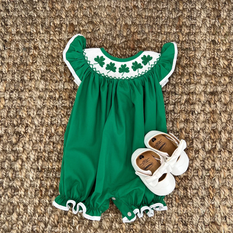 Romper à manches courtes bébé avec broderie Clover
