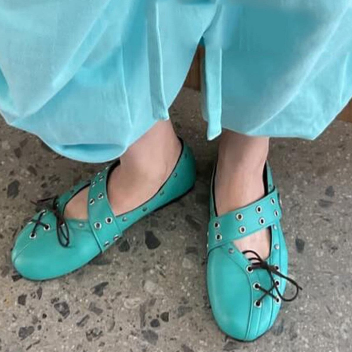 Rivet-Strap Ballet Flats Pour Femmes Chaussures en cuir Mary Jane à semelle ronde