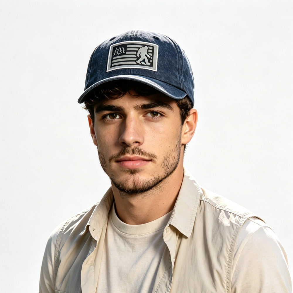 2pcs Washed Navy Bigfoot American Flag Patch Baseball Cap