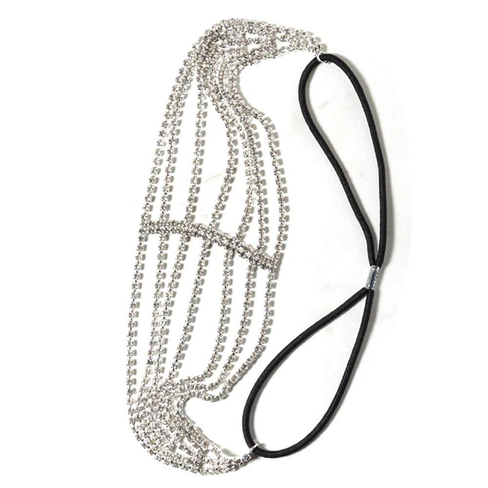 Flash Diamond Strass Elastic Headband Accessoires capillaires Cinq rangées de diamants