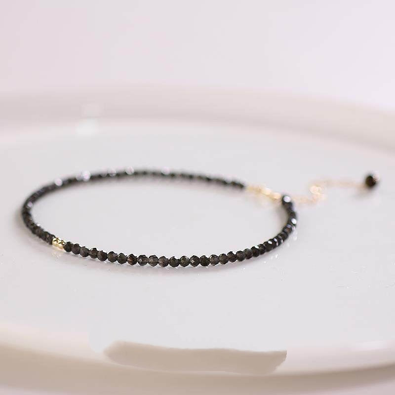 Anklet obsidien naturel ultra-fin pour les femmes