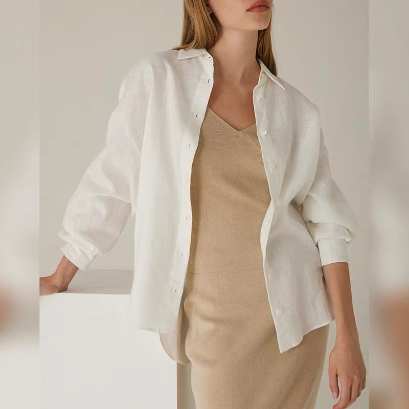 Veste de chemise haut de gamme en lin Jaune Cool-feel Top Old-Money Style Par Ma Zhi Yu