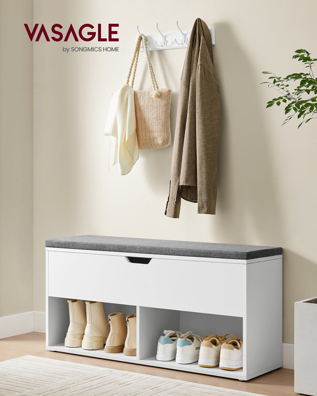 Banc de rangement de chaussures VASAGLE avec coussin