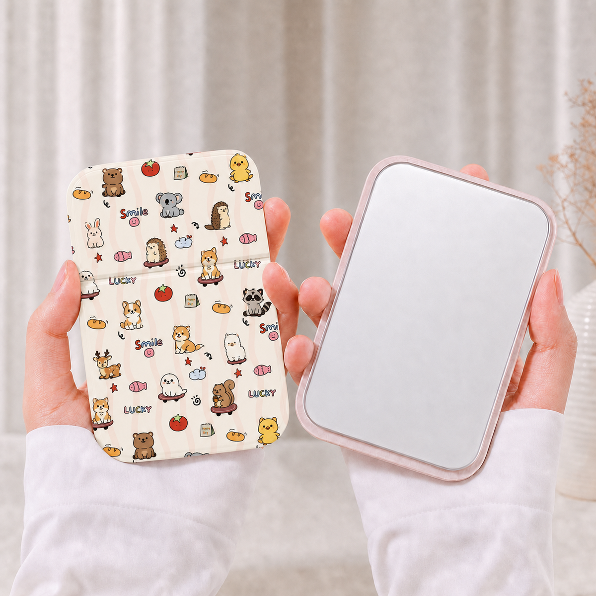 Mignon dessin animé animal imprimé pliant miroir compact