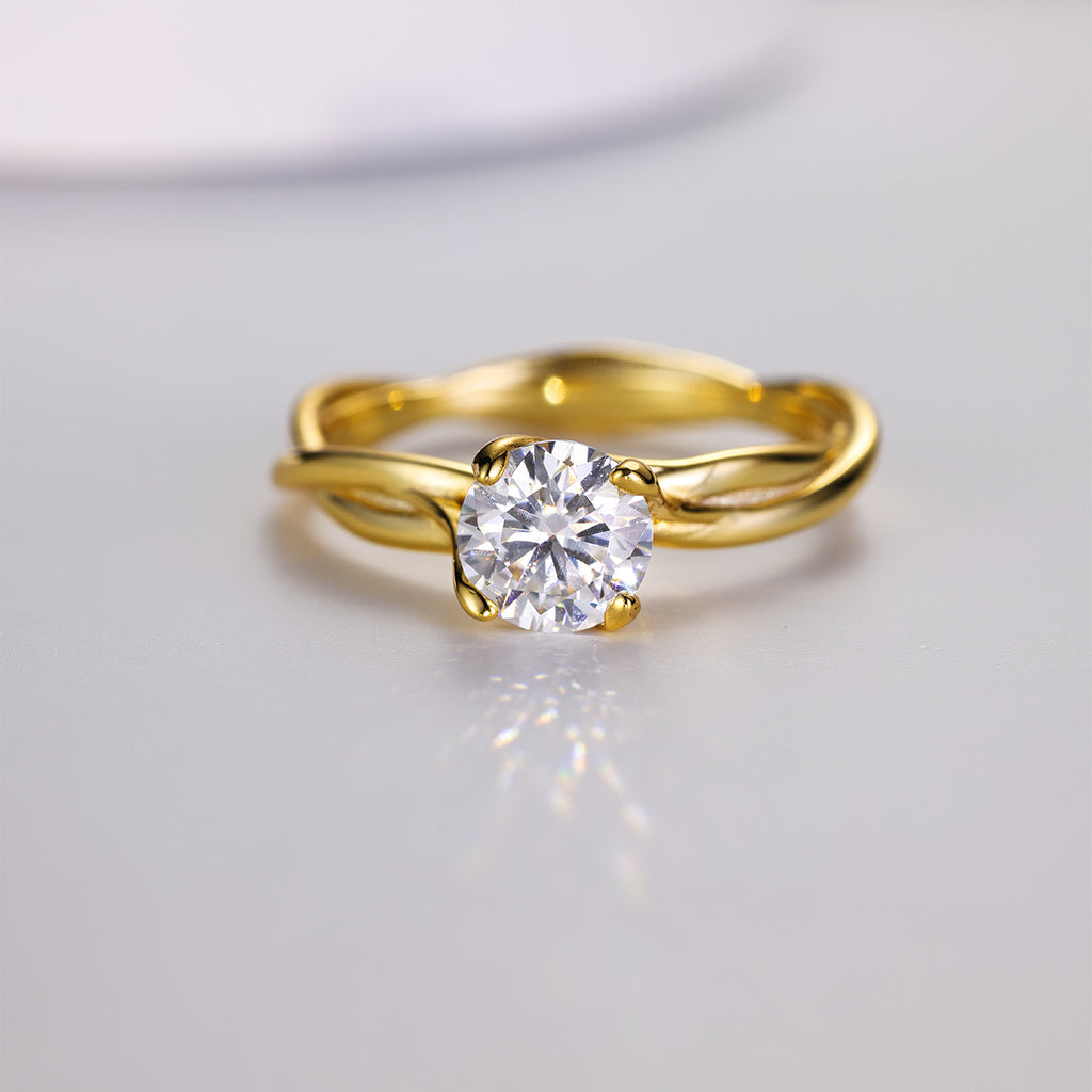 S925 Argent plaqué or 6,5mm Anneau de Moissanite Bande de verrouillage torsadée D Couleur VVS1 US Si