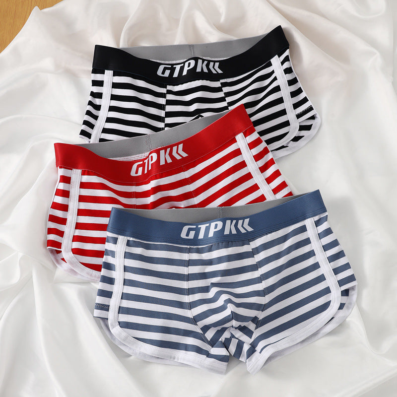 Sous-vêtements rayés Mid Mid-waist Breathable Cotton Boxer