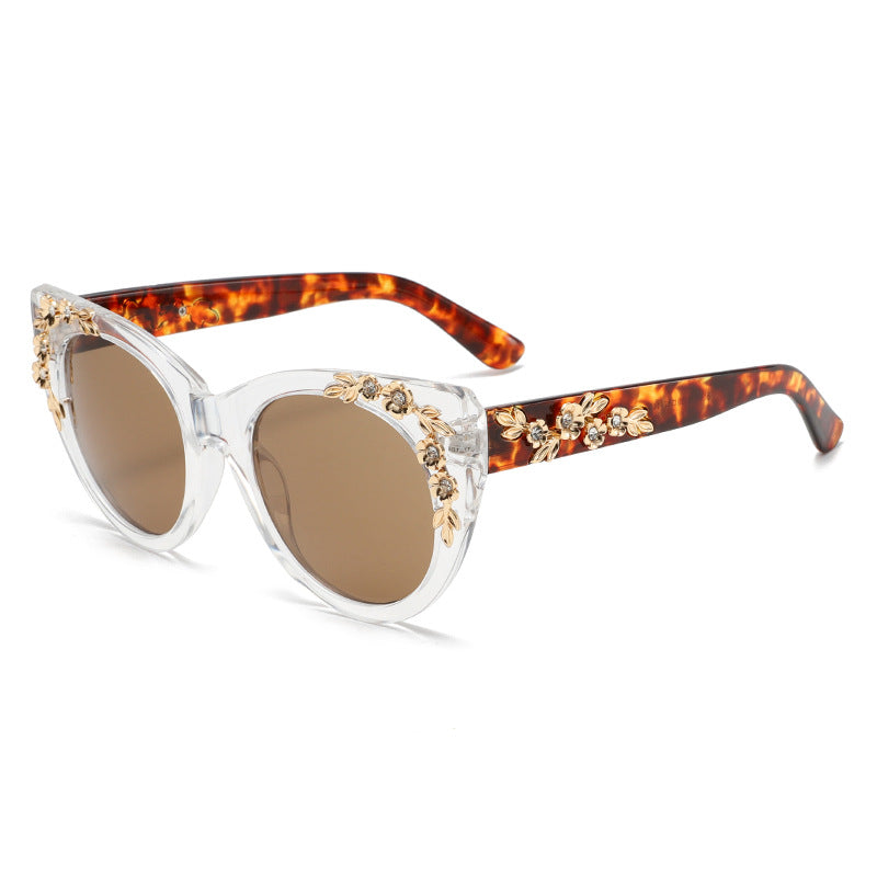 Lunettes de soleil à motif de strass floral et sans vis à vis