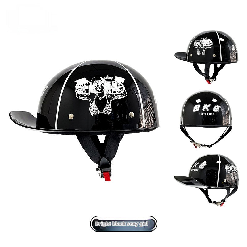 Casque Rétro Voiture électrique Femme Grande Chapeau Batterie Voiture d'équitation Casque universel