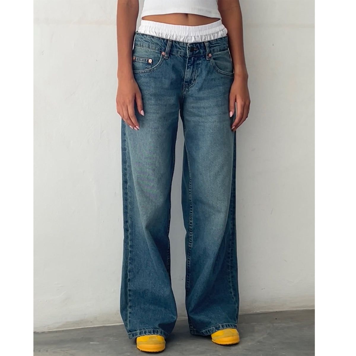 American Style Retro Low Waist Non élastique Lavé droit Jeans Femme Autumn Street Wid