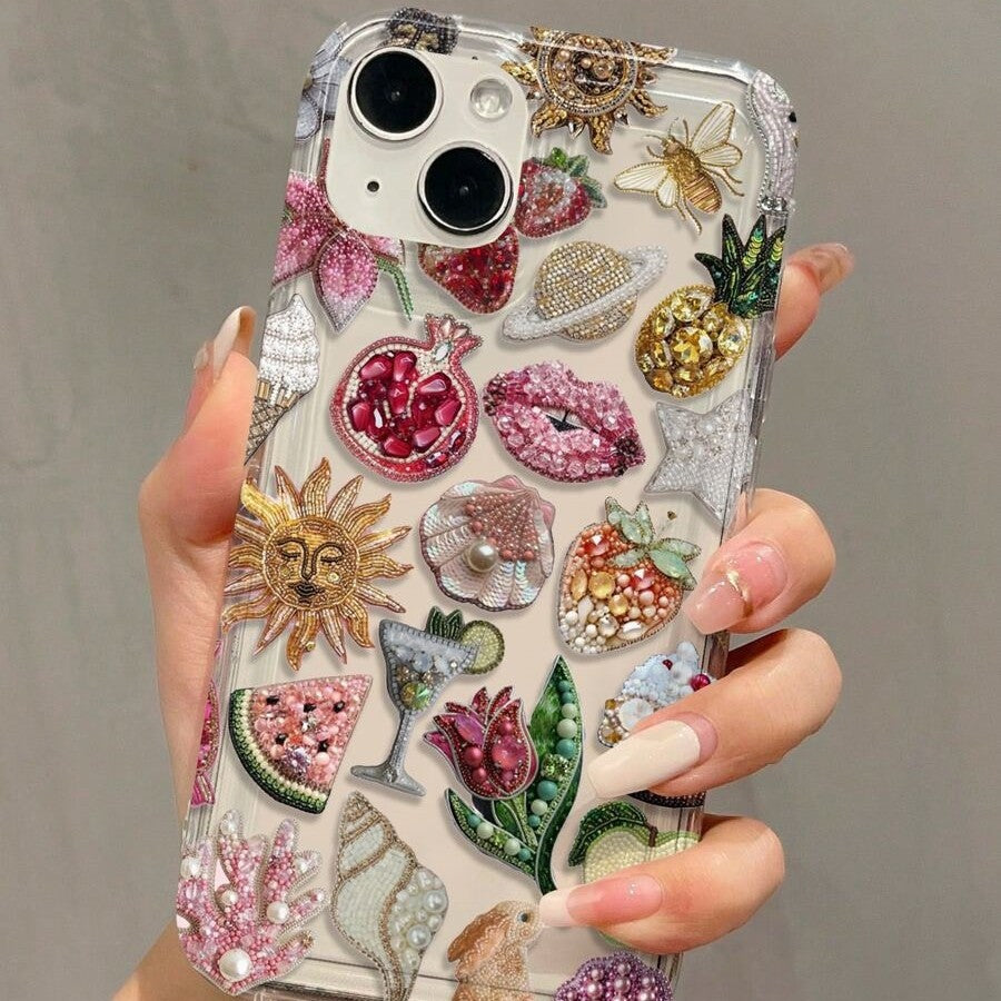 Transparent Phone Case with Pink Grenade and Shell Designs