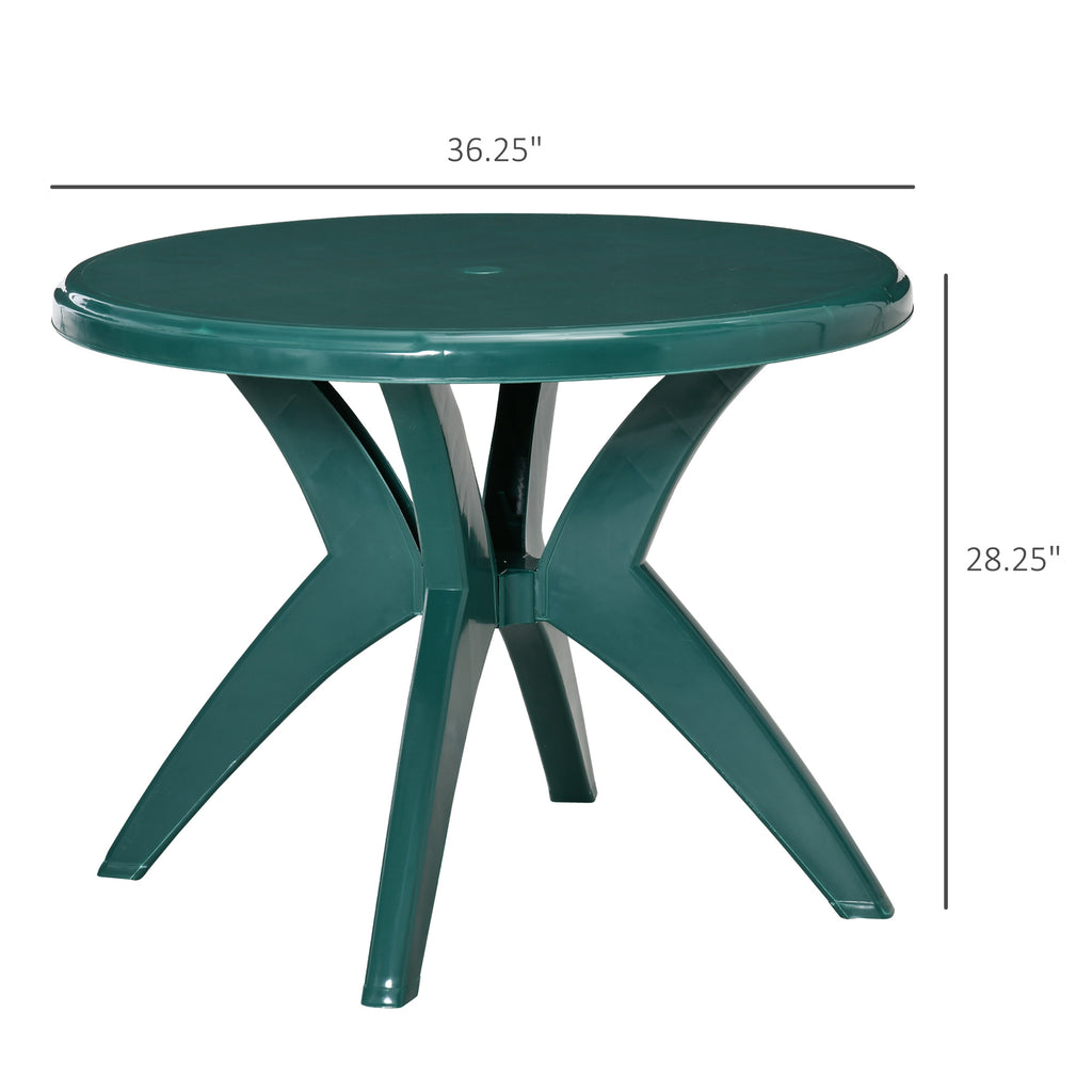 Table de patio ronde en plastique de 36,25 po de dia avec trou de parapluie