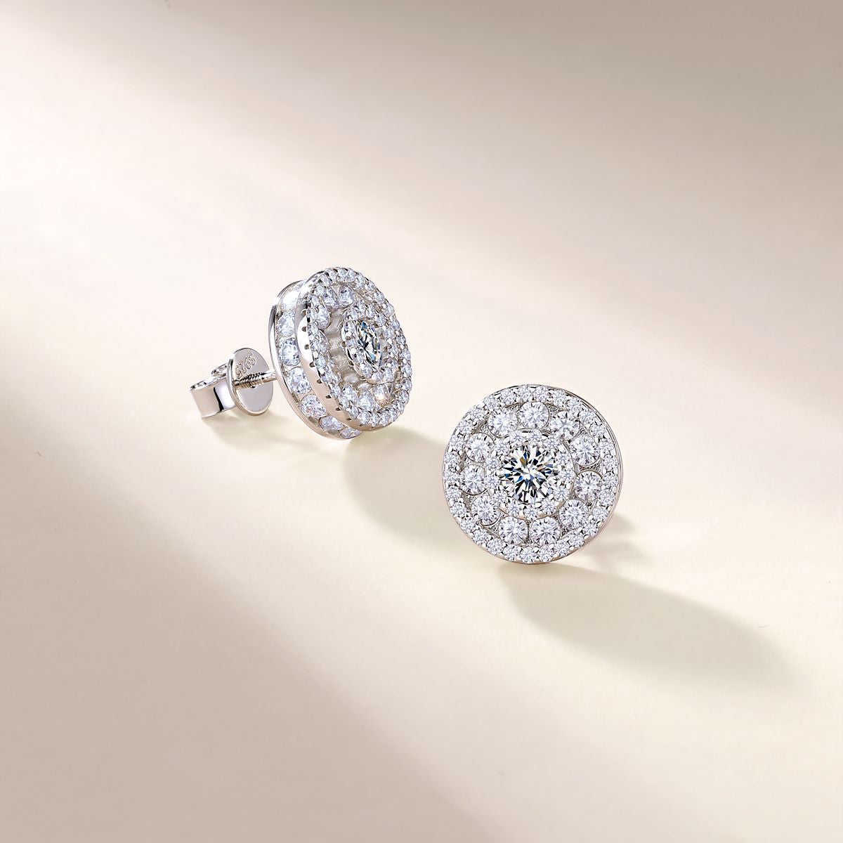 S925 Boucles d'oreilles rondes en argent sterling Halo Sterling