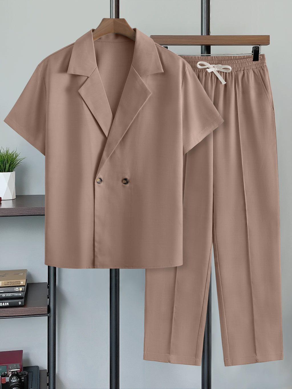Mens Minimalist Blazer à manches courtes et pantalons