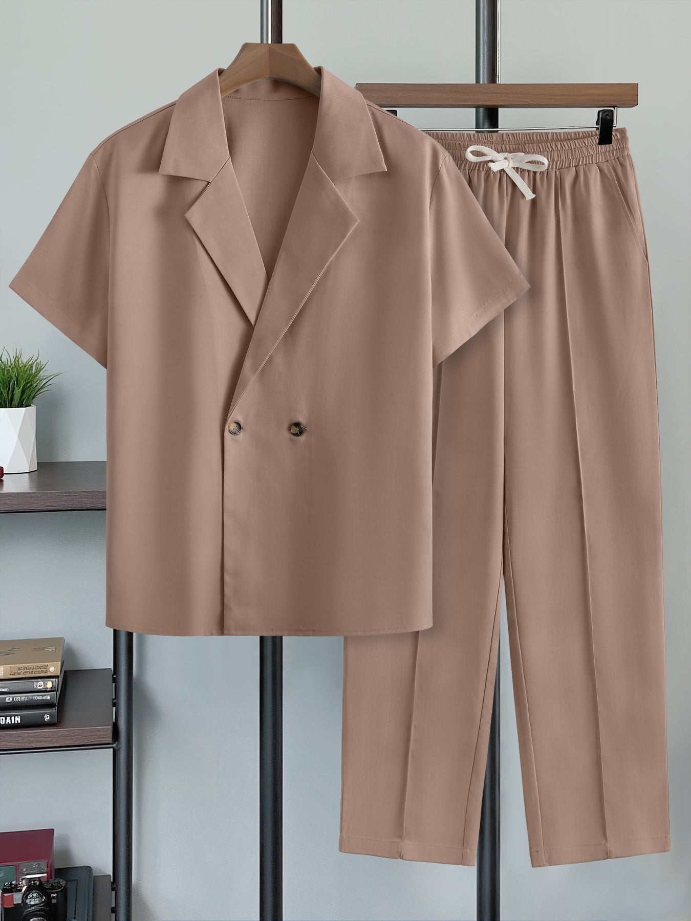Mens Minimalist Blazer à manches courtes et pantalons