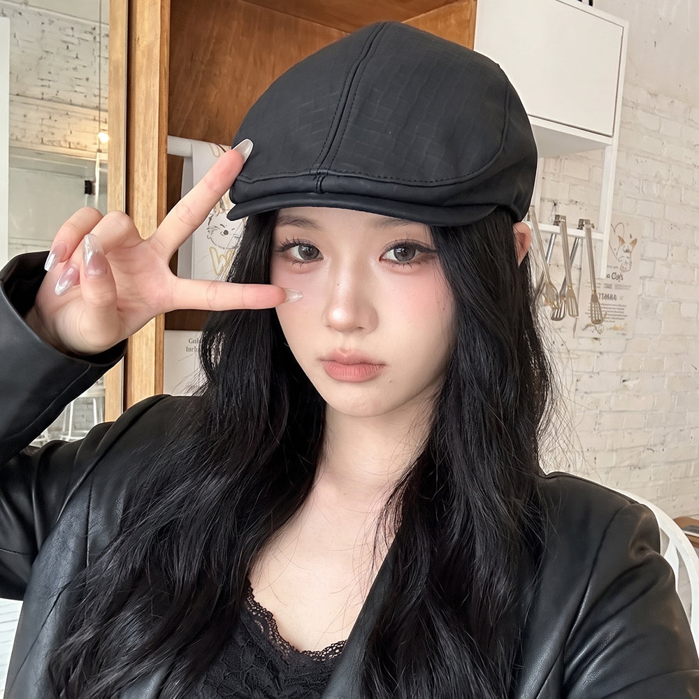 PU Embossed Check Pattern Forward Cap