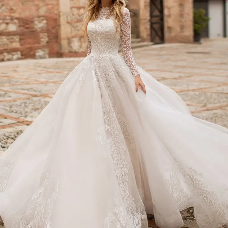 Longue manches Robe de mariée exquise