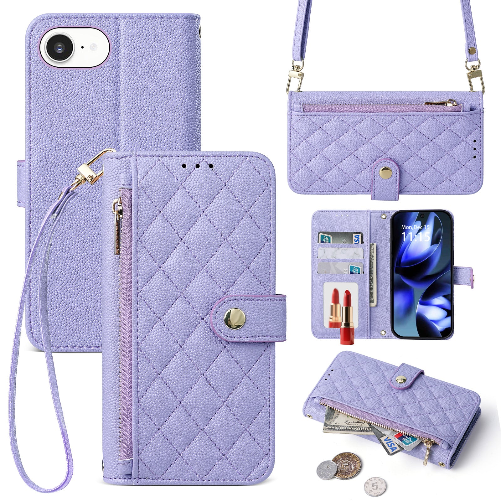 Sac de téléphone à fermeture éclair Crossbody Lanyard