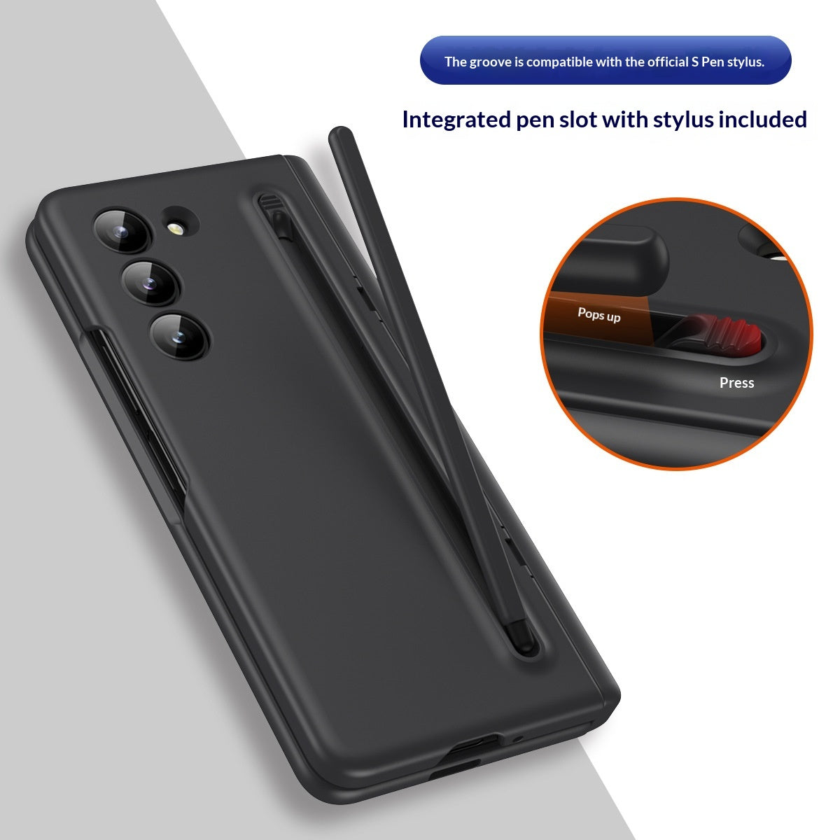 Case de téléphone avec support de fente de stylo et protecteur d'écran tout en un