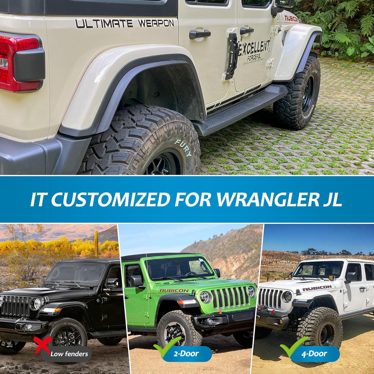 Barres avant et arrière compatibles avec Jeep Wrangler JL et JLU Unlimited Rubi 2018