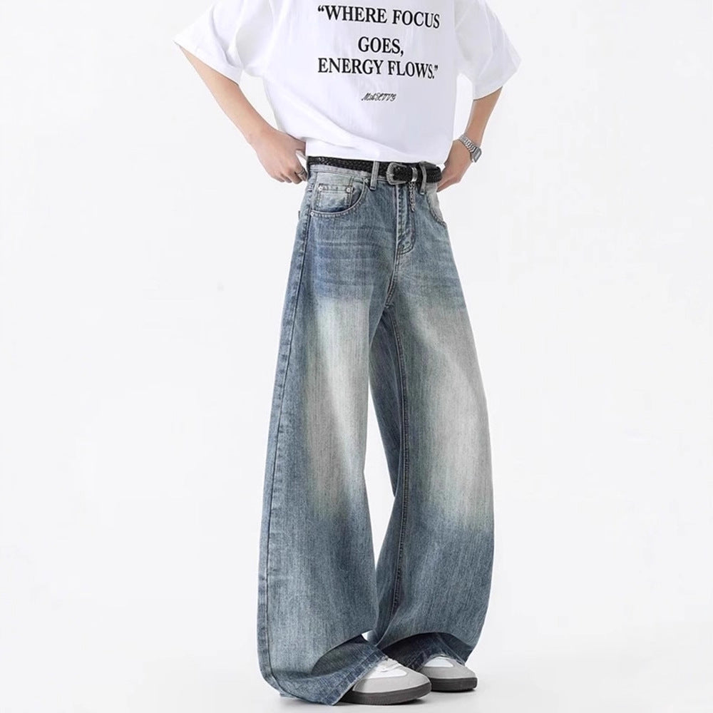 Pantalons à large jambe, lavés et décontraction, style américain