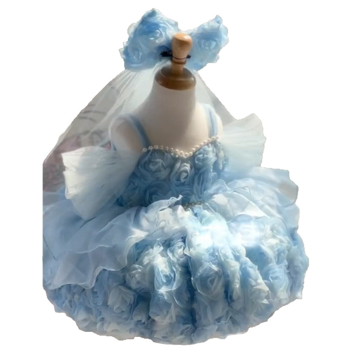 Robe d'anniversaire en trois dimensions bleue pour les petites filles