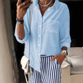 Femmes Pure Cotton Shirt Casual Loose-Fit Bamboo-Strip Lin Top manches longues pour les femmes