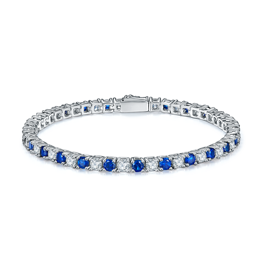 S925 Argent Sterling 3x3mm Lab-Grown Gemstone Bracelet de tennis pour femmes 16.5cm 8.6g Bl Rouge
