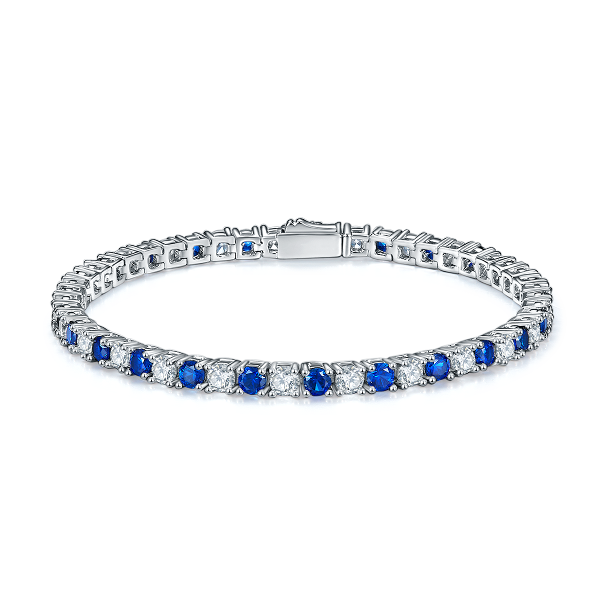 S925 Argent Sterling 3x3mm Lab-Grown Gemstone Bracelet de tennis pour femmes 16.5cm 8.6g Bl Rouge