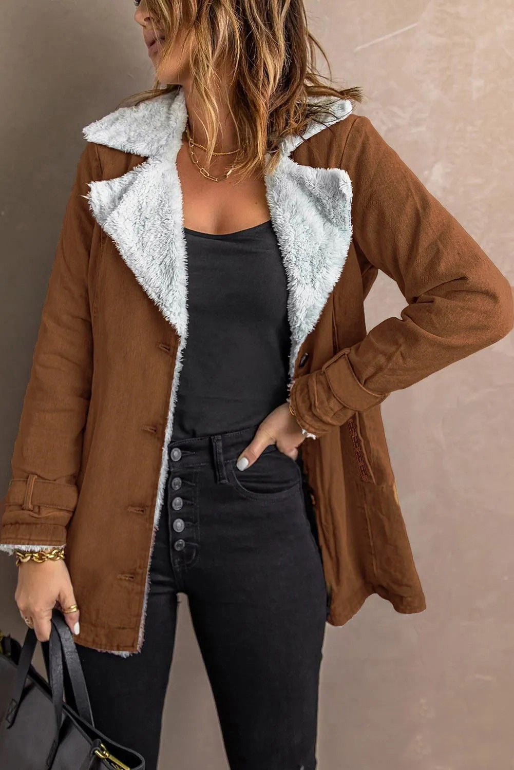 Manteau à manches longues pour femmes avec doublure en polaire
