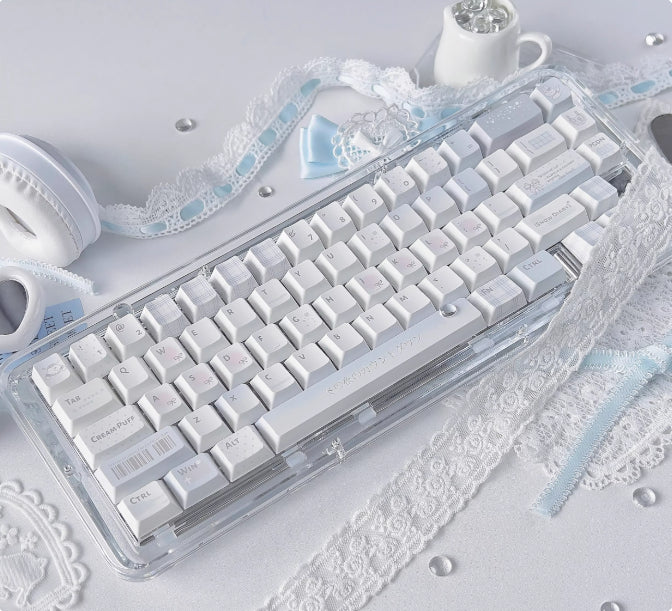 Original Watercolor Diary Keycaps Cute Soft Fresh Blue Tones and Uniquely Designed Keybo