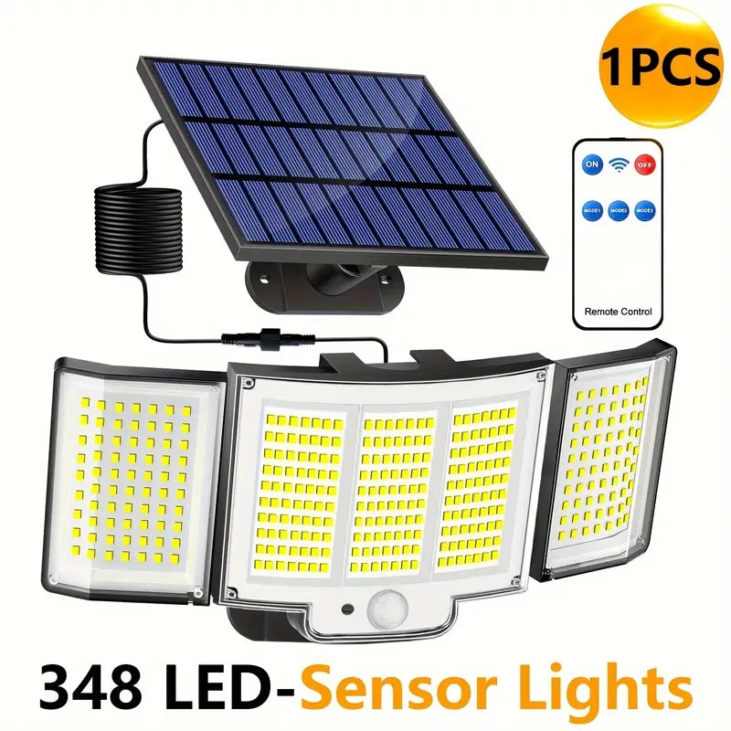 1,2 Pack Solar Lights Outdoor 348 LED Motion Sensor Lights With Remote Control 3 Head Wate