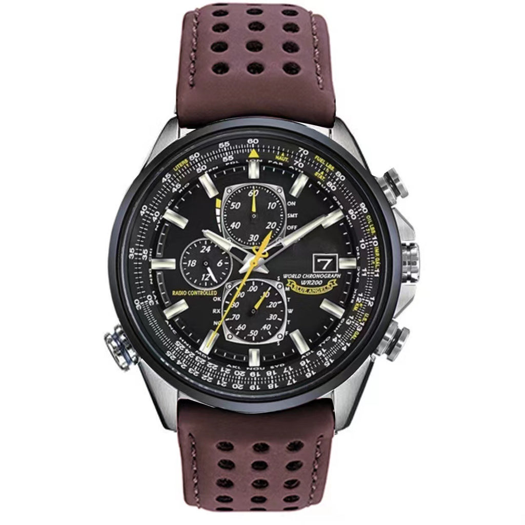 Ceinture en acier pour hommes Quartz en cuir Montre à main Blue Angel