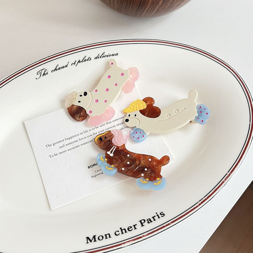 Clip cheveux mignon Polka-dot Dachshund pour les filles
