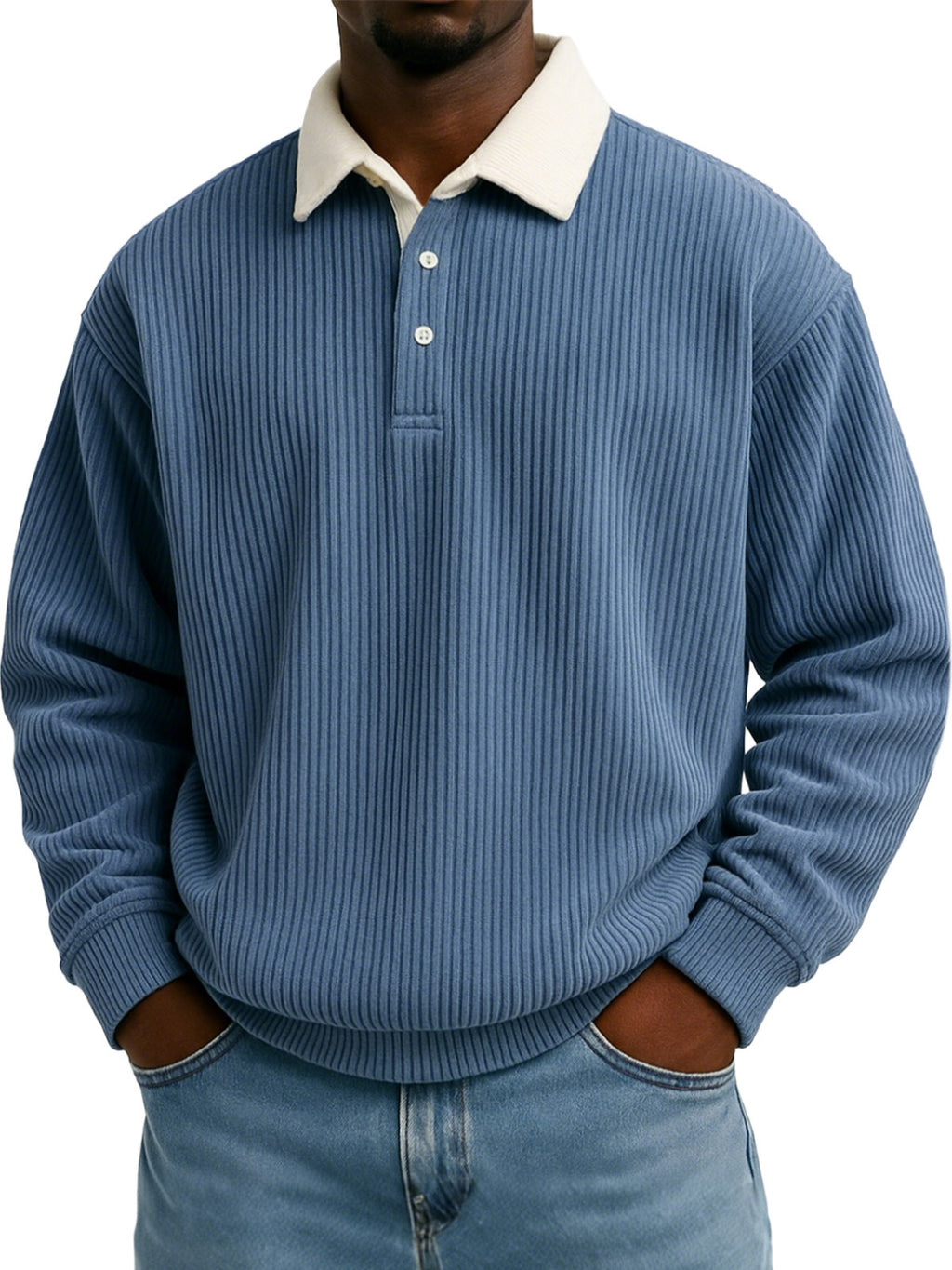 Chemise casual à manches longues rayée Corduroy pour hommes