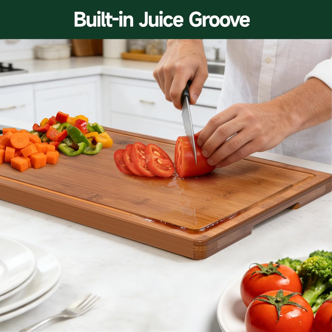 3-Piece Set Deep-Carbonized Bamboo Planche de coupe pour la cuisine Crack résistant au bois