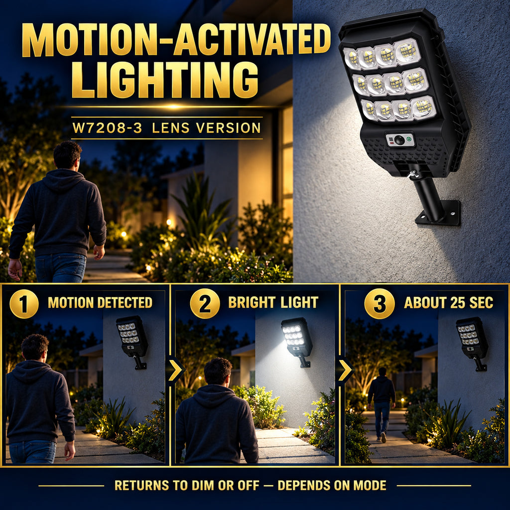 Solar Powered Motion Sensor Outdoor Light W7208 3 Noir pour Garden Yard Street Wall LED