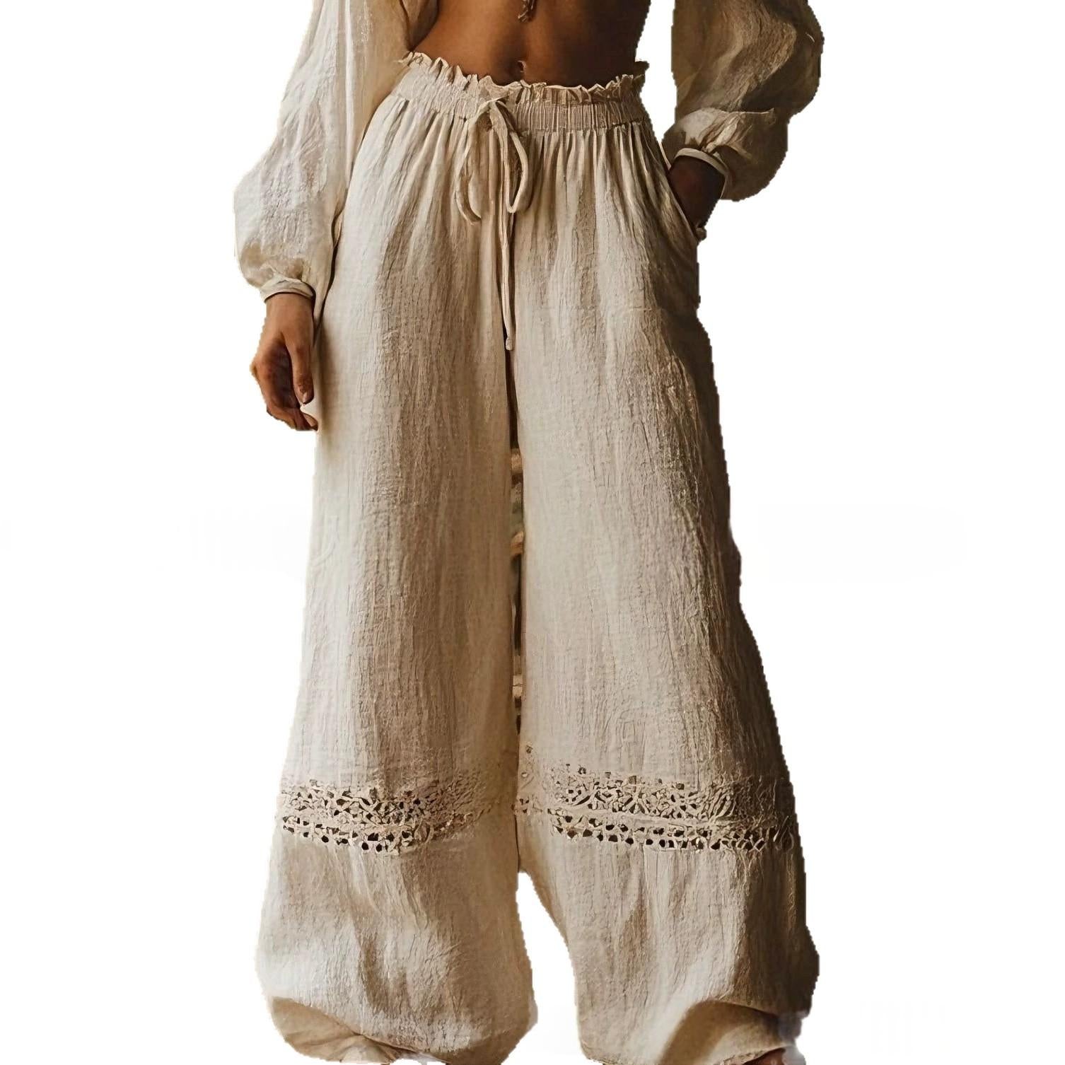 Pantalon en dentelle à large portée Beige High-wisted