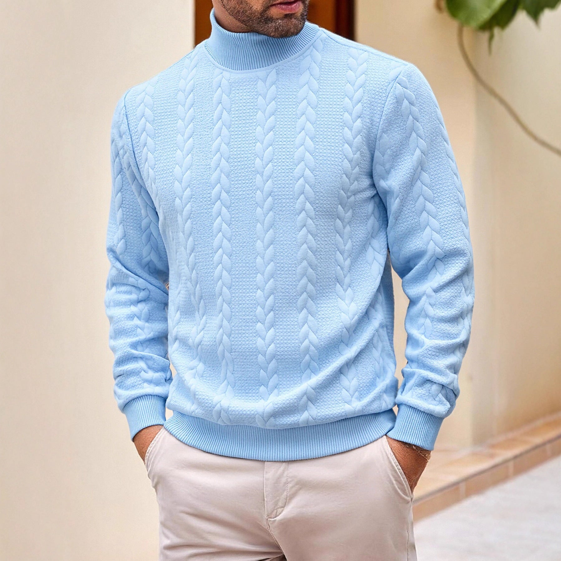 Hommes Mode Jacquard Col Tortue Chandail chaud