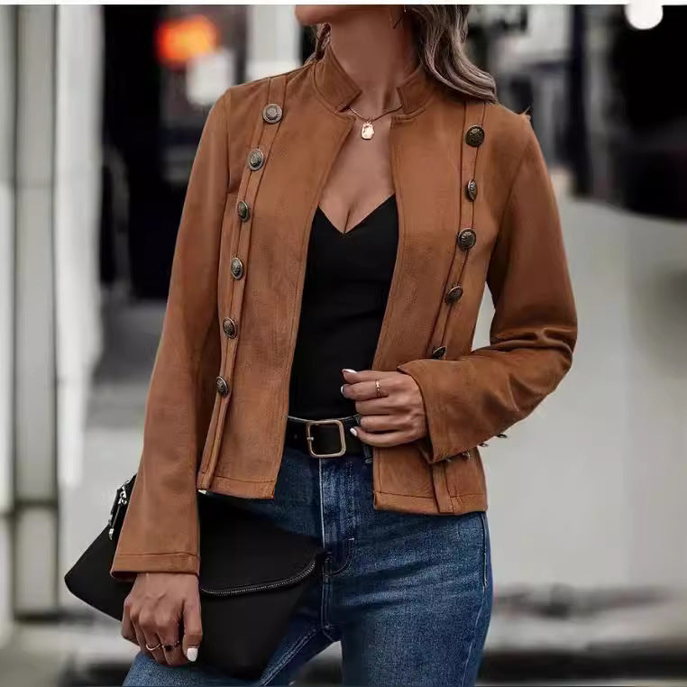 Manteau à manches longues retro Velvet à boucle métallique à double rangée