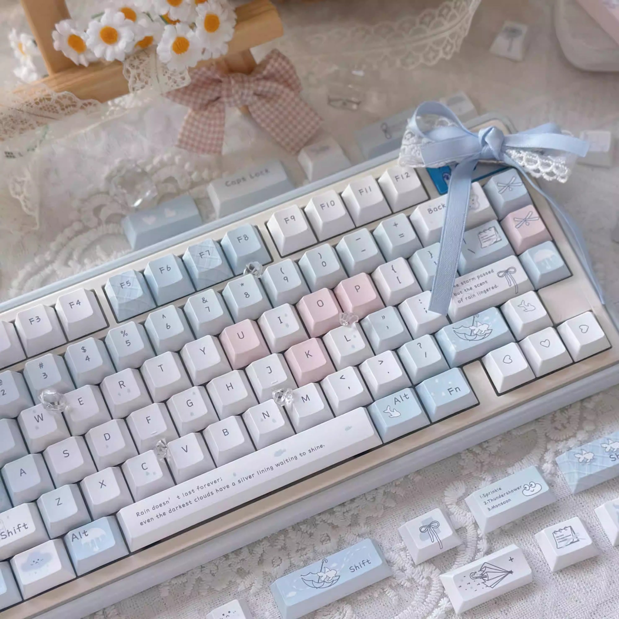 Blue Rain Sublimation à cinq côtés Capuchons mignons appropriés pour les claviers mécaniques