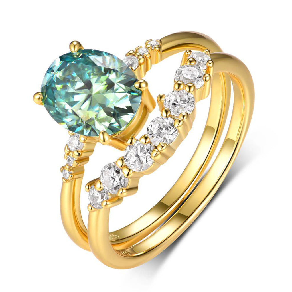 S925 Argent plaqué or 2ct Ovale Moissanite bague de mariage 9x7mm D Couleur VVS1 Courbée