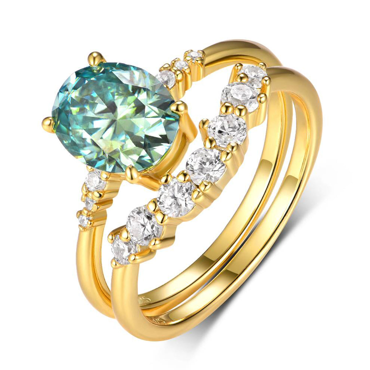 S925 Argent plaqué or 2ct Ovale Moissanite bague de mariage 9x7mm D Couleur VVS1 Courbée