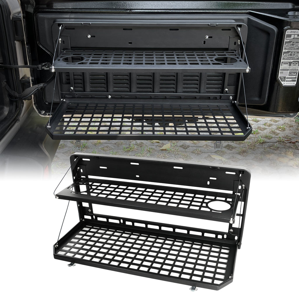 Table de hayon 2 étages arrière Rangement pliable Cargo Rack Bureau de camping extérieur pour 2007- Jeep