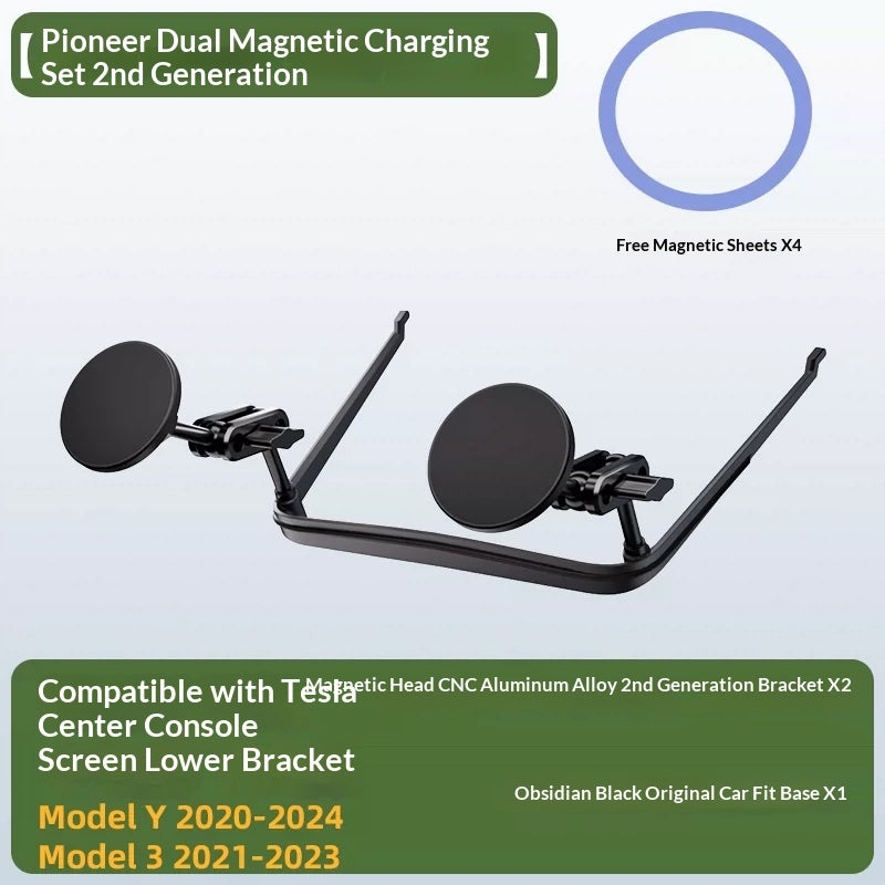 Support de téléphone central avec charge rapide sans fil magnétique et stable