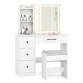 Blanc Vanity bureau et tabouret ensemble avec miroir coulissant et 3-mode LED bande de lumière