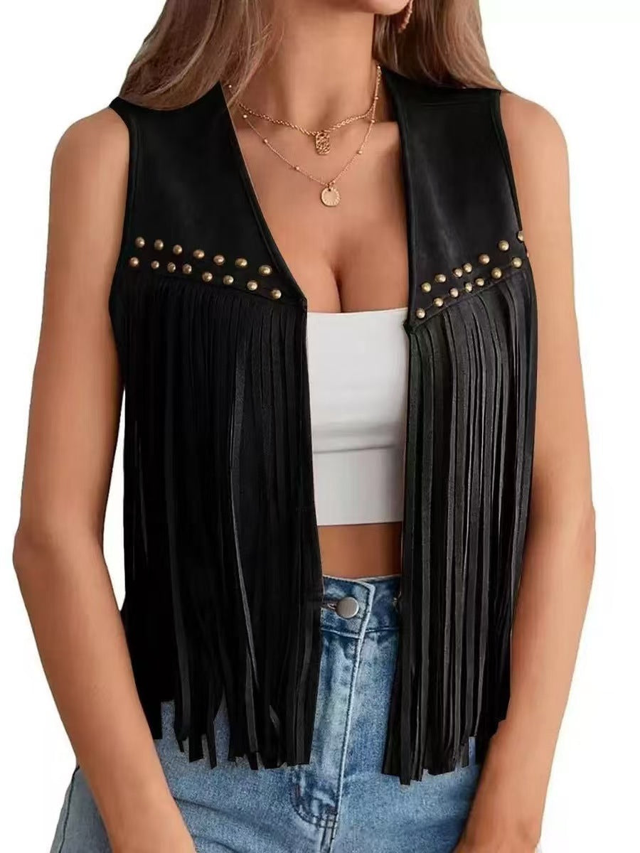 Design All-atch pour femmes Perled Sleeveless Tassel Vest